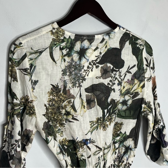 Giulia Dal Piano Size Medium NEW Linen Floral Surplice Blouse Roll Tab Belted - Picture 8 of 9